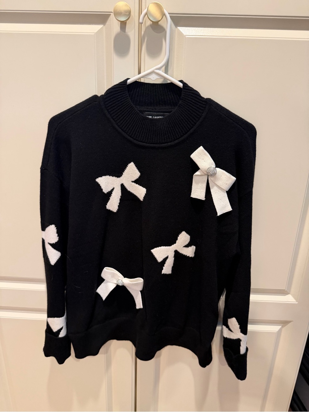 Karl Lagerfeld Black Sweater with White Bow Accents